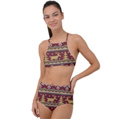 Beautiful Knitted Christmas Pattern Xmas High Waist Tankini Set by Vaneshart