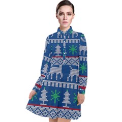 Knitted Christmas Pattern Long Sleeve Chiffon Shirt Dress by Vaneshart