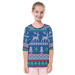 Knitted Christmas Pattern Kids  Quarter Sleeve Raglan Tee