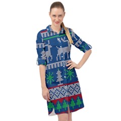 Knitted Christmas Pattern Long Sleeve Mini Shirt Dress by Vaneshart