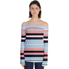 Bandes Orange/bleu/noir Off Shoulder Long Sleeve Top by kcreatif