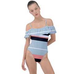 Bandes Orange/bleu/noir Frill Detail One Piece Swimsuit