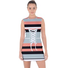 Bandes Orange/bleu/noir Lace Up Front Bodycon Dress