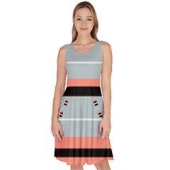 Bandes Orange/bleu/noir Knee Length Skater Dress With Pockets