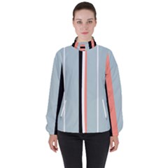 Bandes Orange/bleu/noir Women s High Neck Windbreaker by kcreatif