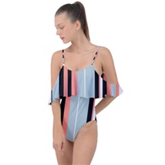 Bandes Orange/bleu/noir Drape Piece Swimsuit