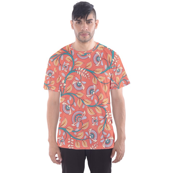 Coral Floral Paisley Men s Sports Mesh Tee