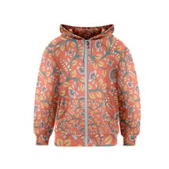 Coral Floral Paisley Kids  Zipper Hoodie