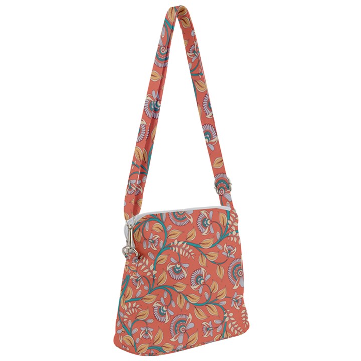 Coral Floral Paisley Zipper Messenger Bag