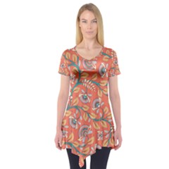 Coral Floral Paisley Short Sleeve Tunic  by mccallacoulture