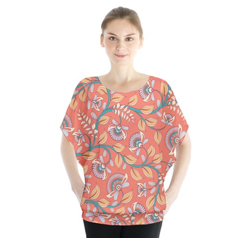 Coral Floral Paisley Batwing Chiffon Blouse by mccallacoulture