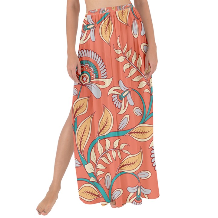 Coral Floral Paisley Maxi Chiffon Tie-Up Sarong