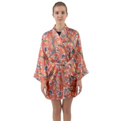 Coral Floral Paisley Long Sleeve Satin Kimono by mccallacoulture