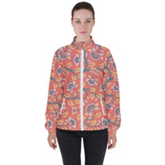 Coral Floral Paisley Women s High Neck Windbreaker by mccallacoulture