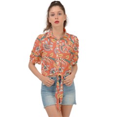 Coral Floral Paisley Tie Front Shirt 