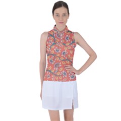 Coral Floral Paisley Women s Sleeveless Polo Tee