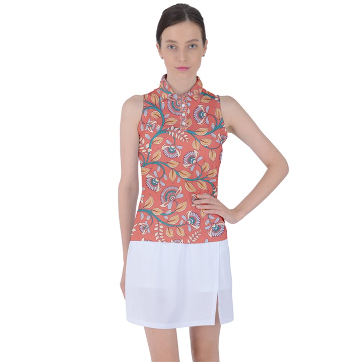 Coral Floral Paisley Women s Sleeveless Polo Tee