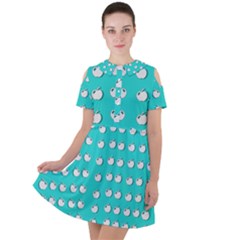 Big Apples Of Peace Short Sleeve Shoulder Cut Out Dress  by pepitasart