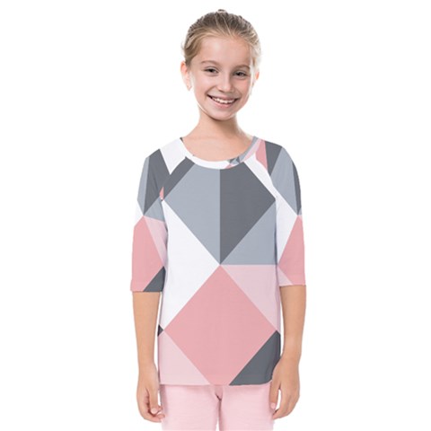 Pink, Gray, And White Geometric Kids  Quarter Sleeve Raglan Tee by mccallacoulture