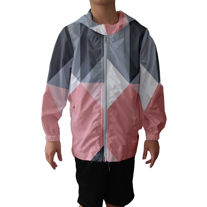 Pink, Gray, and White Geometric Kids  Hooded Windbreaker