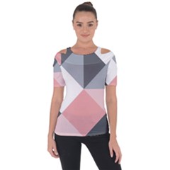 Pink, Gray, And White Geometric Shoulder Cut Out Short Sleeve Top by mccallacoulture