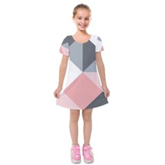 Pink, Gray, And White Geometric Kids  Short Sleeve Velvet Dress by mccallacoulture