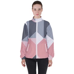 Pink, Gray, And White Geometric Women s High Neck Windbreaker by mccallacoulture