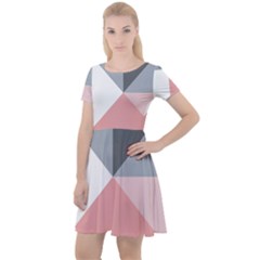 Pink, Gray, And White Geometric Cap Sleeve Velour Dress  by mccallacoulture