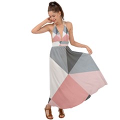 Pink, Gray, And White Geometric Backless Maxi Beach Dress