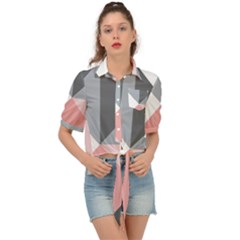 Pink, Gray, And White Geometric Tie Front Shirt 