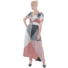 Pink, Gray, And White Geometric Button Up Short Sleeve Maxi Dress