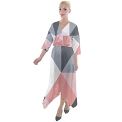 Pink, Gray, And White Geometric Quarter Sleeve Wrap Front Maxi Dress by mccallacoulture