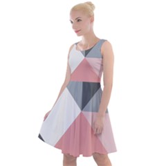 Pink, Gray, And White Geometric Knee Length Skater Dress