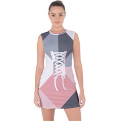 Pink, Gray, And White Geometric Lace Up Front Bodycon Dress