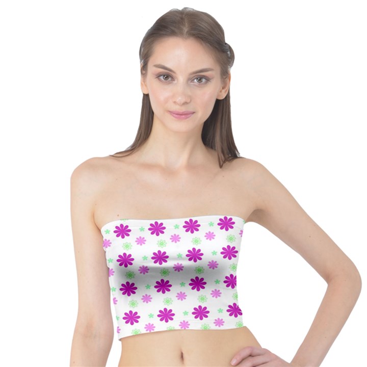 Background Flowers Multicolor Purple Tube Top