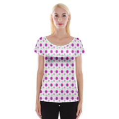 Background Flowers Multicolor Purple Cap Sleeve Top