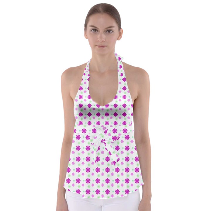 Background Flowers Multicolor Purple Babydoll Tankini Top