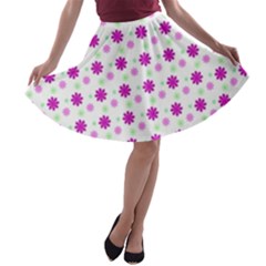 Background Flowers Multicolor Purple A-line Skater Skirt