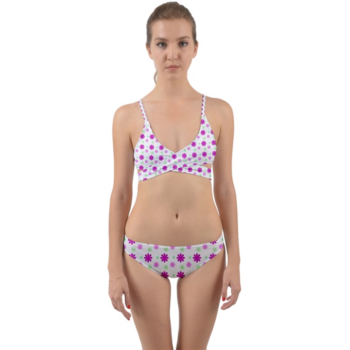 Background Flowers Multicolor Purple Wrap Around Bikini Set