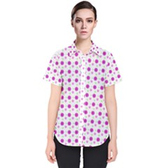 Background Flowers Multicolor Purple Women s Short Sleeve Shirt