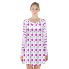 Background Flowers Multicolor Purple Long Sleeve Velvet V-neck Dress