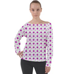 Background Flowers Multicolor Purple Off Shoulder Long Sleeve Velour Top by HermanTelo