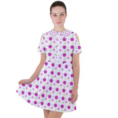 Background Flowers Multicolor Purple Short Sleeve Shoulder Cut Out Dress 