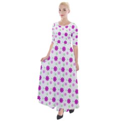 Background Flowers Multicolor Purple Half Sleeves Maxi Dress