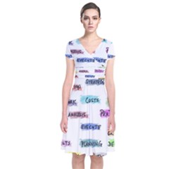 Strategy Communication Short Sleeve Front Wrap Dress