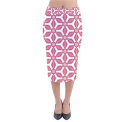 White Red Flowers Texture Velvet Midi Pencil Skirt