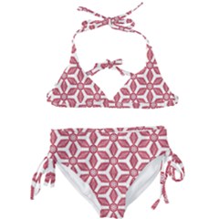 White Red Flowers Texture Kids  Classic Bikini Set