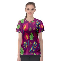 Tropical Flowers On Deep Magenta Women s Sport Mesh Tee