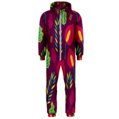 Tropical Flowers On Deep Magenta Hooded Jumpsuit (men) 