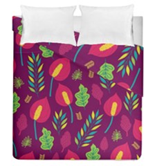 Tropical Flowers On Deep Magenta Duvet Cover Double Side (queen Size) by mccallacoulture